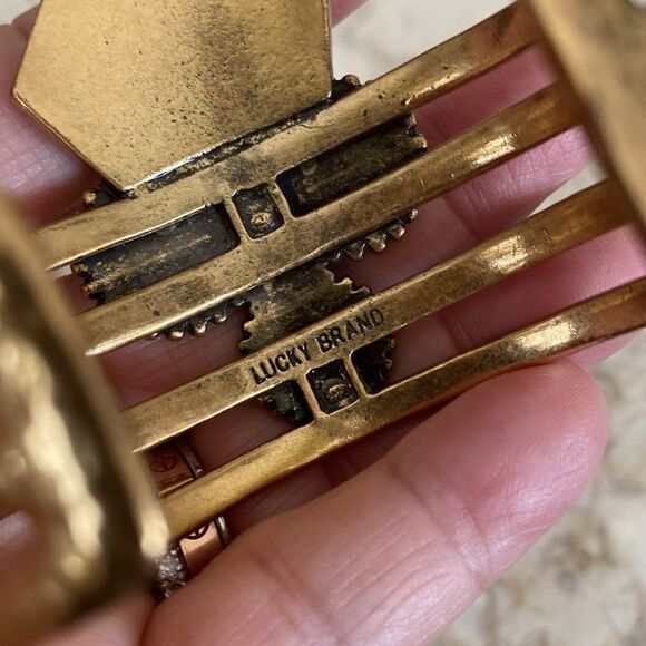 Lucky Brand Gold Tone & Faux Turquoise Boho Cuff Style Bracelet - Picture 8 of 11